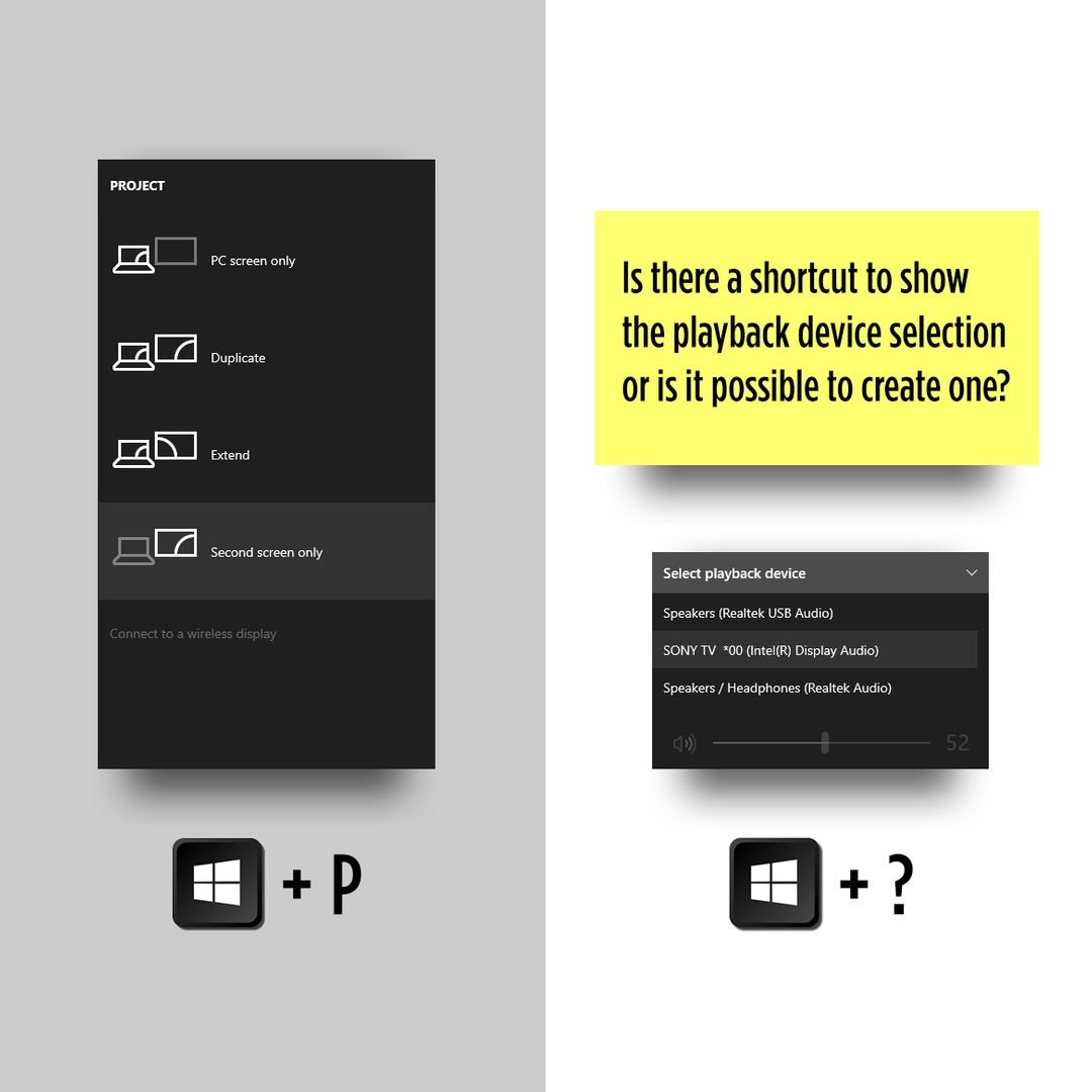 shortcut to show audio playback device?