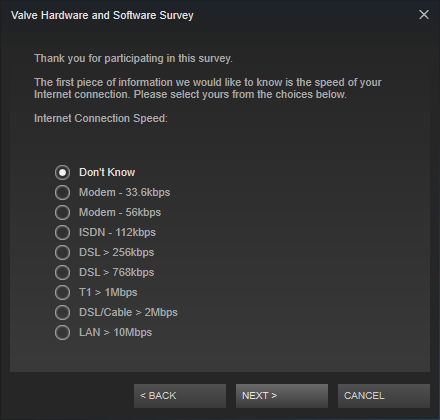 Steam, I think it's time you update the connection speed options (hardware survey)