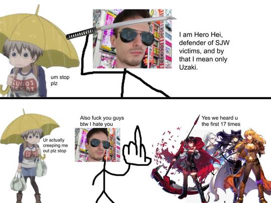 Stop it Hei! You're scaring her!