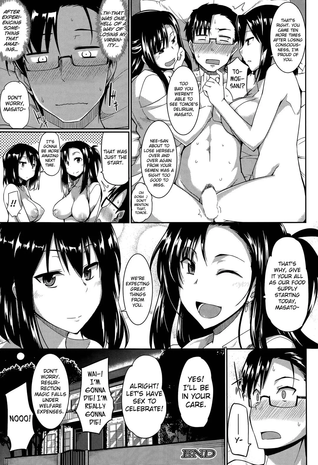 Masato, Ayano, and Tomoe in a succubi seduction threesome with ahegao and double blowjob