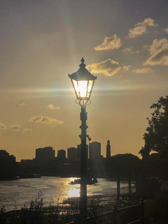 Sun lined up perfectly with lamp