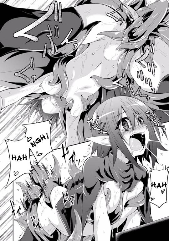 Sasha the Elf being dominated by parasitic tentacles in a fantasy dungeon by Fumihiro
