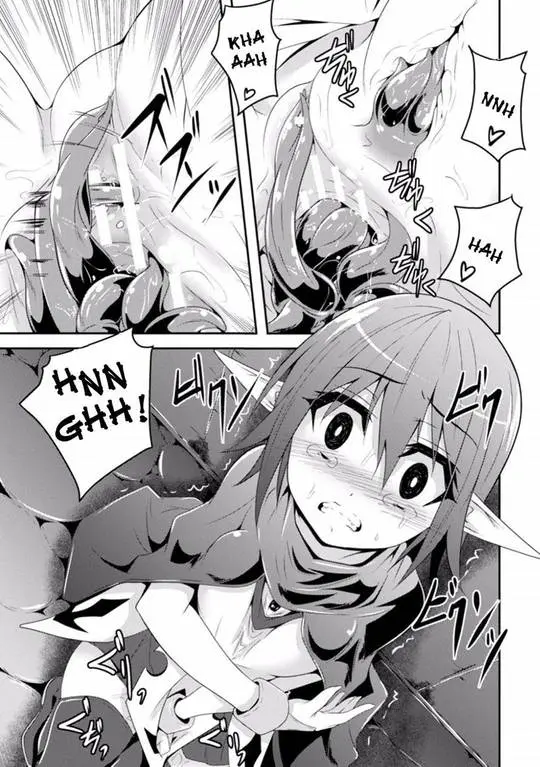 Sasha the Elf being dominated by parasitic tentacles in a fantasy dungeon by Fumihiro