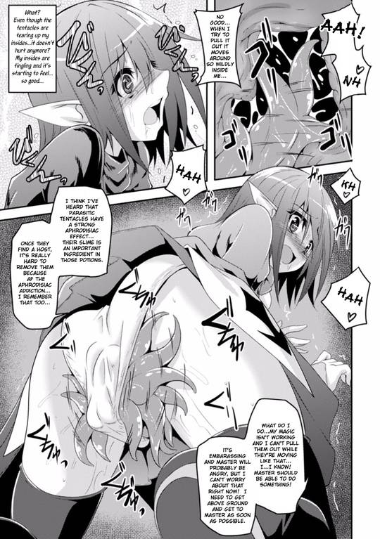 Sasha the Elf being dominated by parasitic tentacles in a fantasy dungeon by Fumihiro