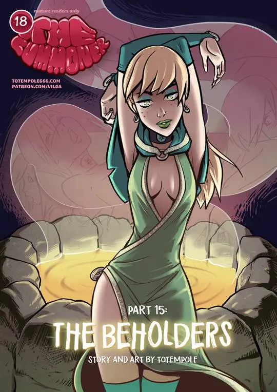Totempole comic featuring a busty blonde witch, a muscular knight, and green demons in a fantasy setting.