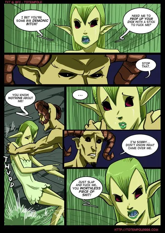 Totempole comic featuring a busty blonde witch, a muscular knight, and green demons in a fantasy setting.