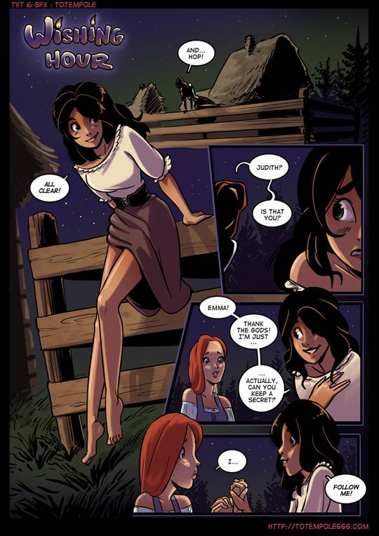 Totempole comic featuring a busty blonde witch, a muscular knight, and green demons in a fantasy setting.