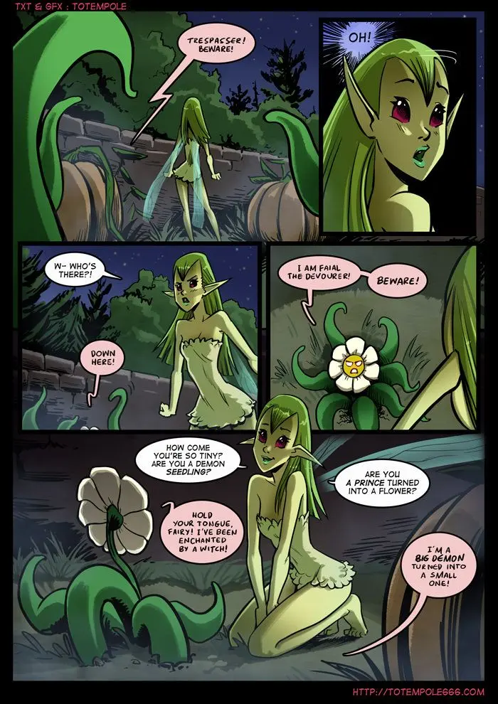 Totempole comic featuring a busty blonde witch, a muscular knight, and green demons in a fantasy setting.