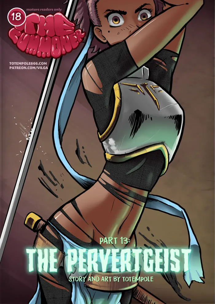 Totempole comic featuring a busty blonde witch, a muscular knight, and green demons in a fantasy setting.