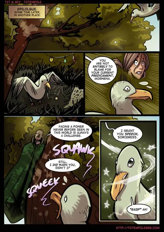 Totempole comic featuring a busty blonde witch, a muscular knight, and green demons in a fantasy setting.