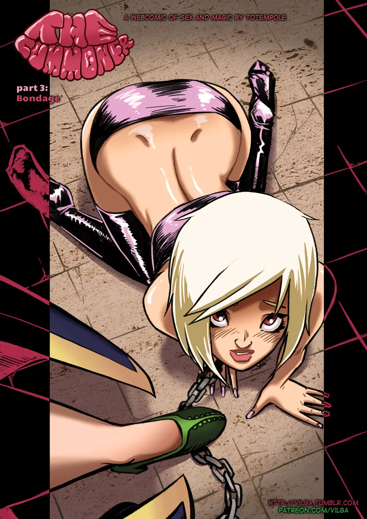 Totempole comic featuring a busty blonde witch, a muscular knight, and green demons in a fantasy setting.