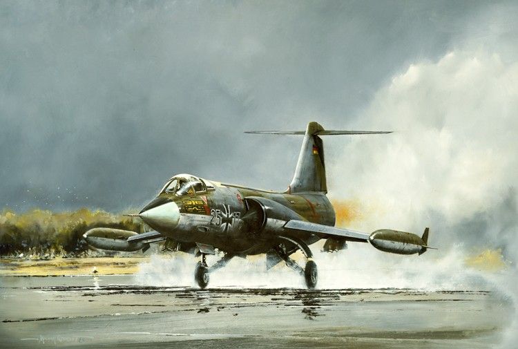 The legendary “Widowmaker” F-104G Starfighter on take-off in a cloud of jet noise and spray by Michael Rondot