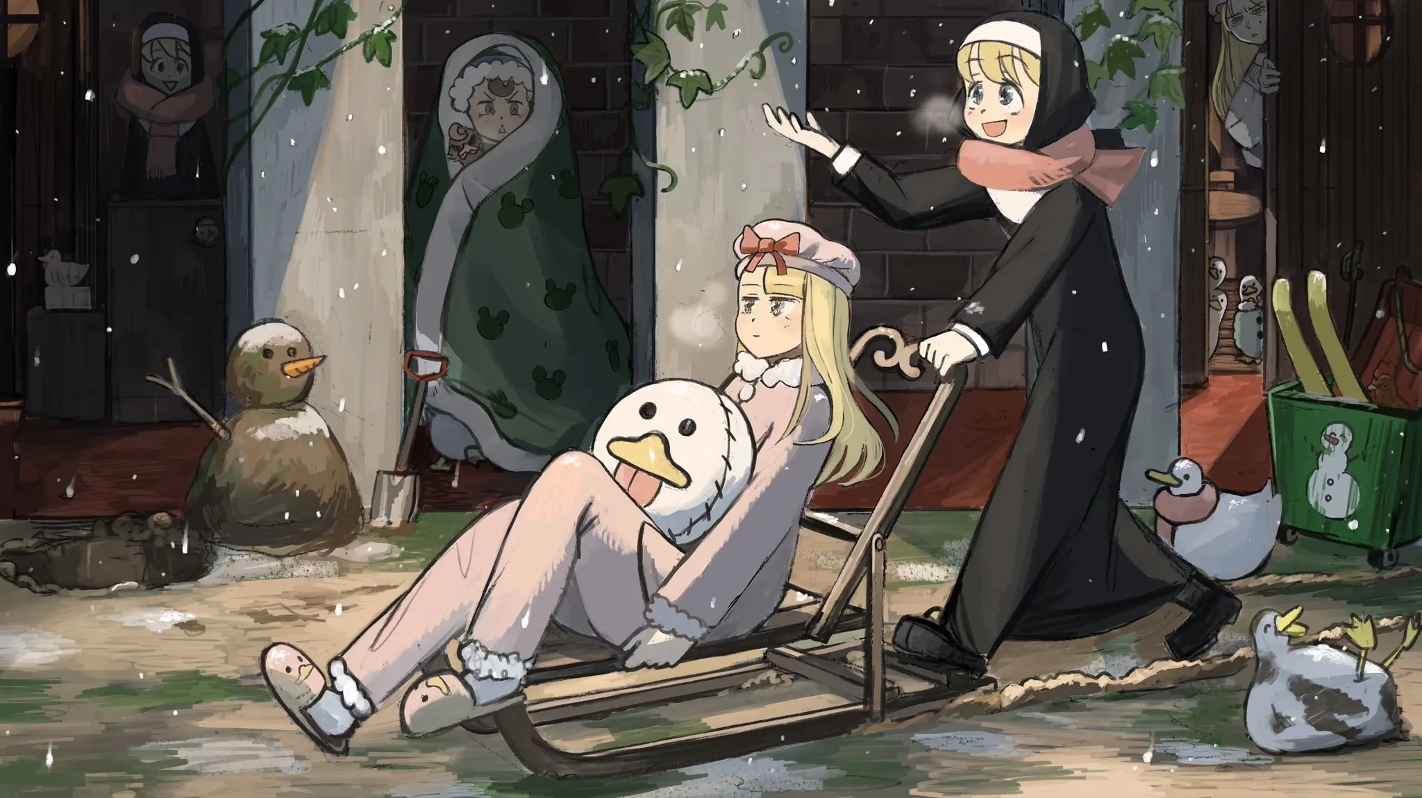 The nuns try sledding at the very first snowfall [Diva] | Scrolller