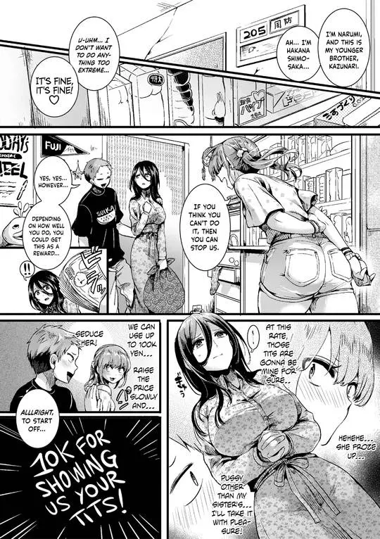 Doujinshi of the Suou siblings engaging in a strip game with busty women, featuring handjobs and fellatio.