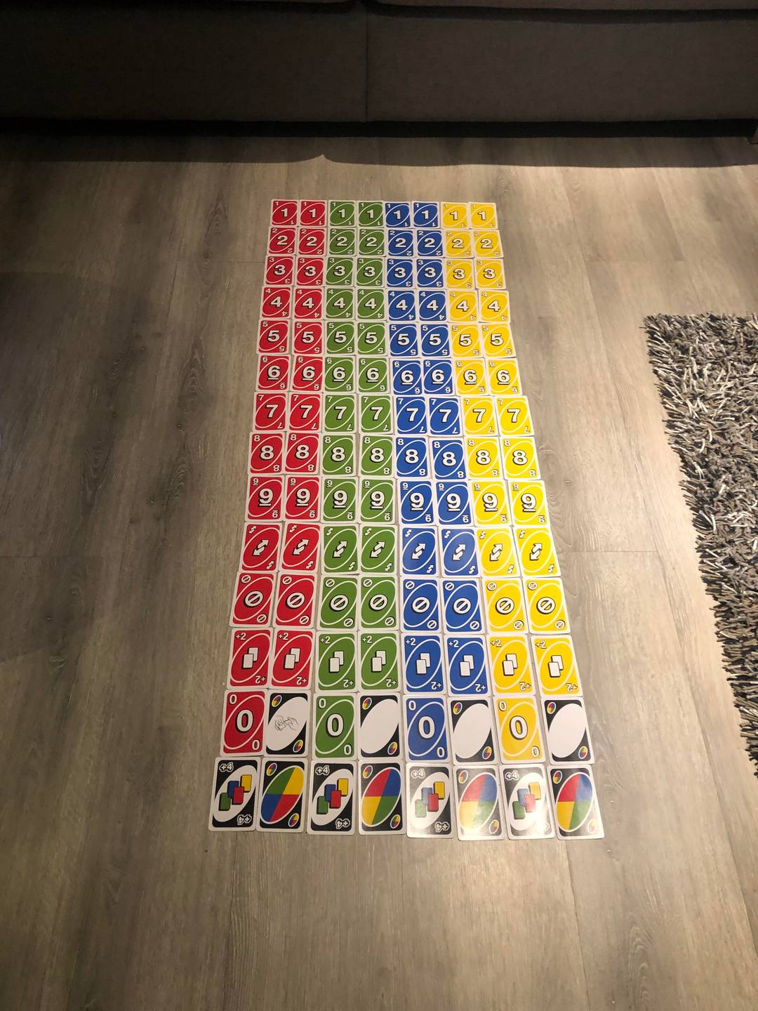 The whole Uno deck spread out