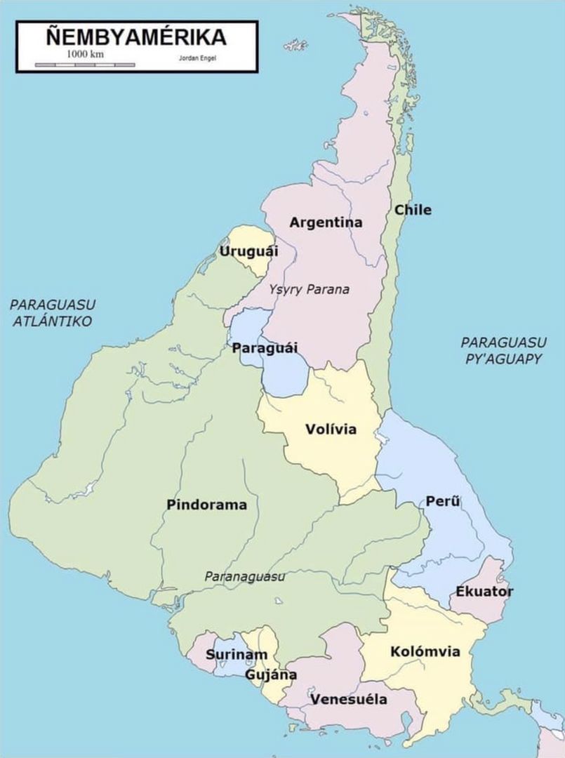 This is a map interpreted through the Guarani language and people! Interesting to see how other people view the world!