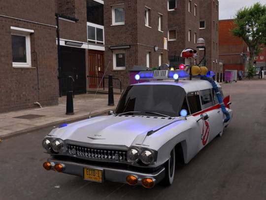 this is my model of the ecto-1 (rendered in blender)(it even has a interior!)