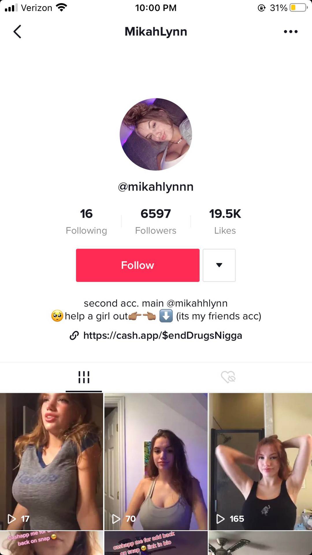This is the fake account it used to be named mikahlynn leaks and the guy used to post her old videos now he is trying to scam people for money it’s not her