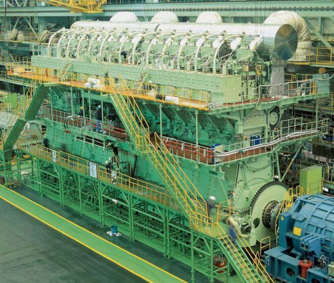 This is the largest reciprocating engine in the world, the Wärtsilä-Sulzer RTA96-C. It is 13.5 meters high, 26.59 meters long, weighs over 2,300 tons, turbocharged, and produces 80,080 kW (107,390hp). I posted this earlier with the incorrect picture to the stats so here you go.