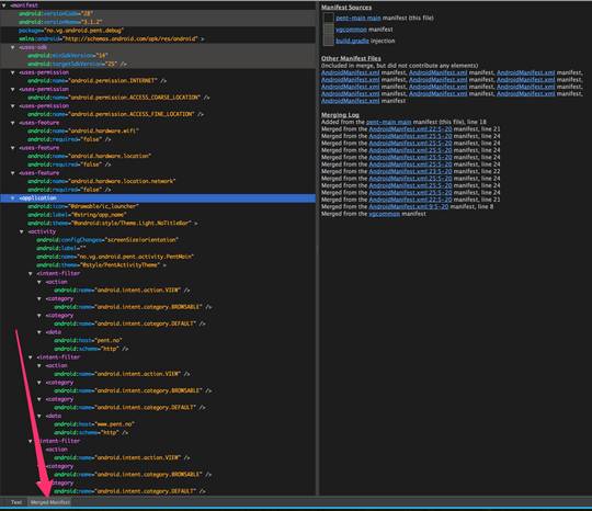TIL: There's 'Merged Manifest' tab in Android Studio