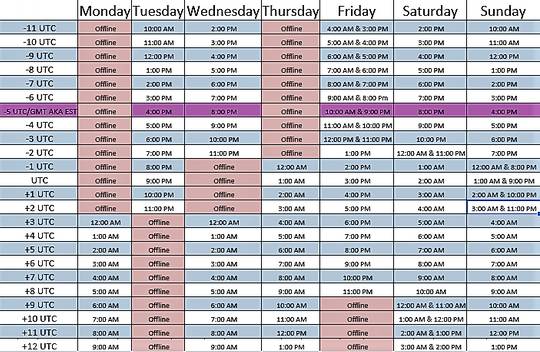 Time schedule for different time zones. Made by @Asmodeu75800445