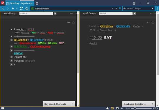 Tip: Using Vivaldi browser for multiple Workflowy views.