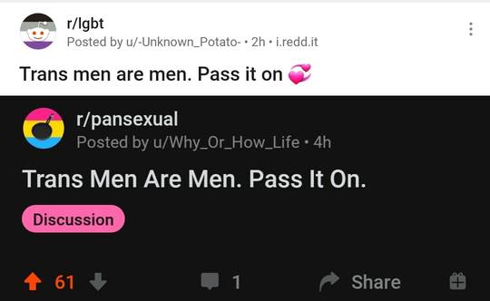 Trans men are men. Pass it on. 💖