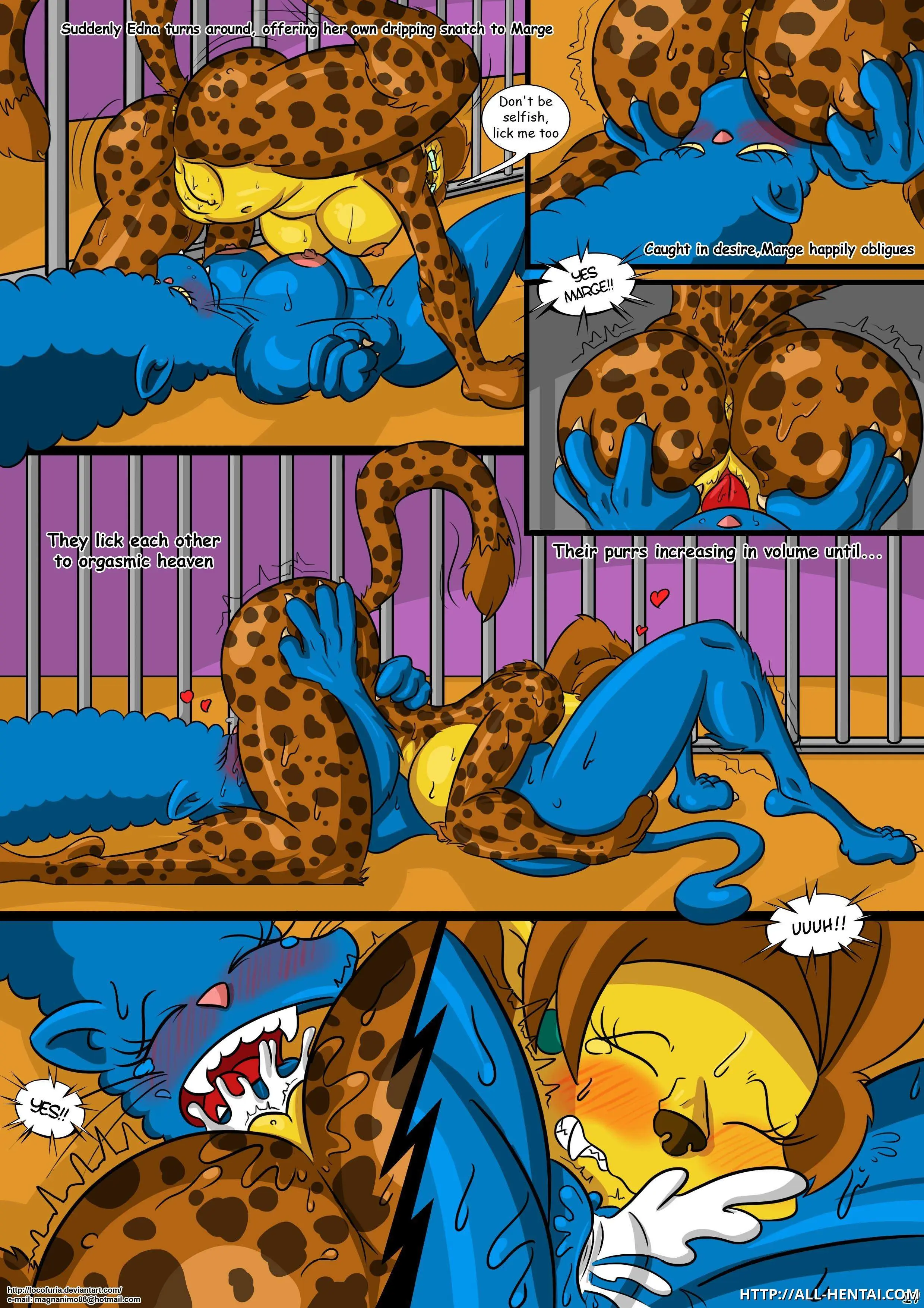 The Simpsons fan art featuring anthropomorphic transformation, breast expansion, and bondage in a laboratory.