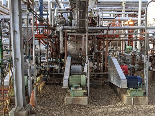 Triplex Glycol injection pumps in front of a glycol regeneration skid [oc]