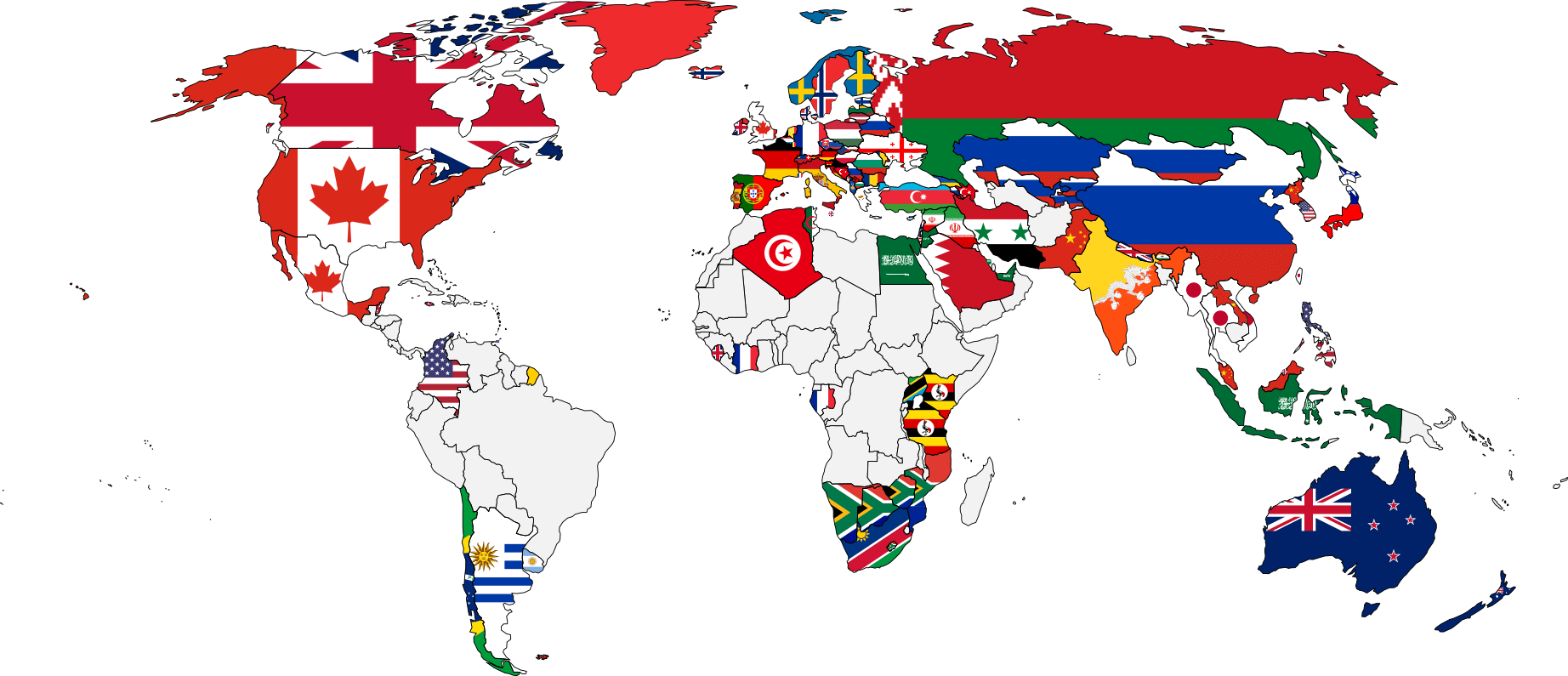 A map of nations when asked the question "Which of your country's foreign relations do you view most favourably?"