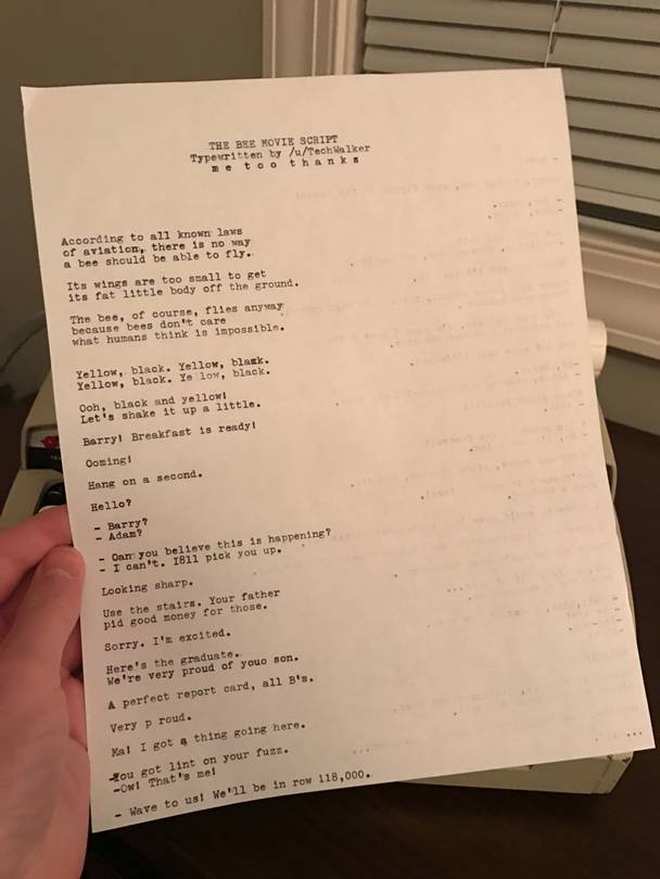Typewriting the Bee Movie script