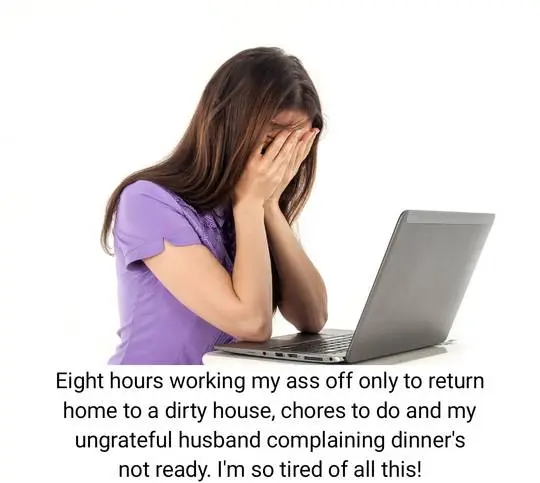 Femdom chastity captions showing a woman using a chastity cage to make her husband do all the housework.