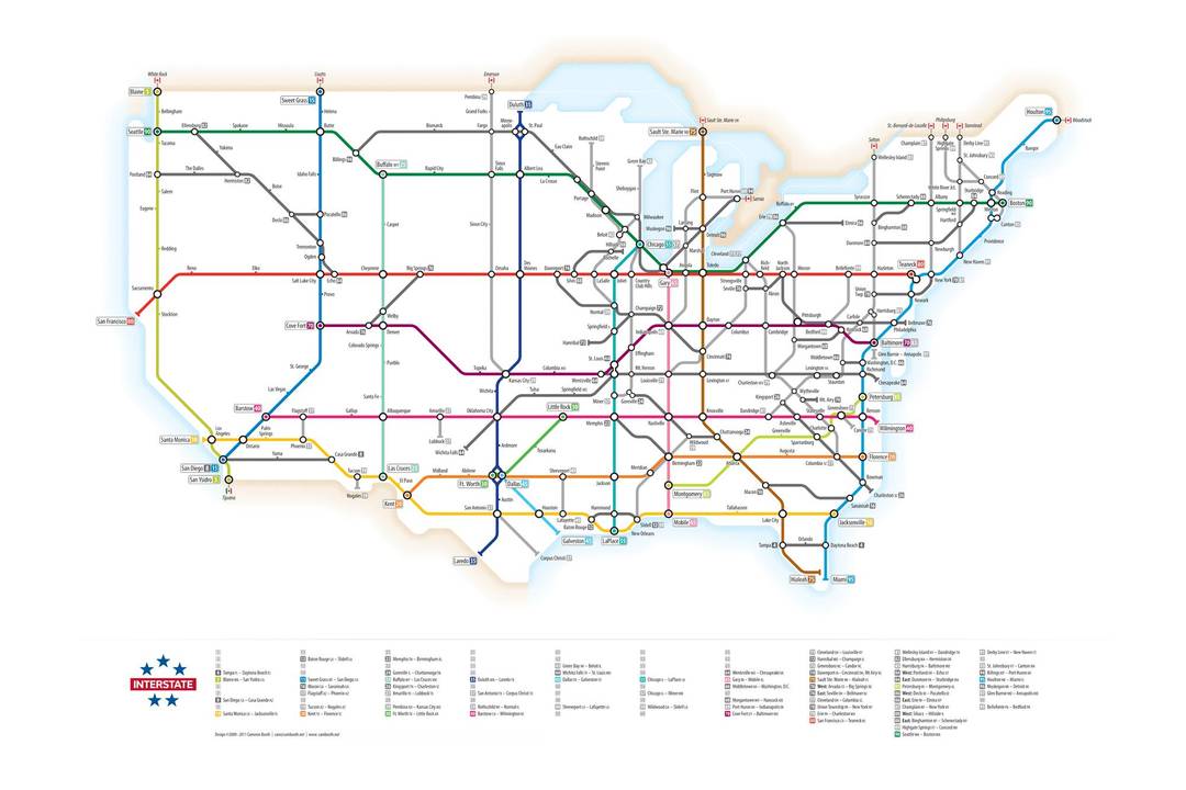 US Interstate Highway System as a Subway Map [2000x1333]