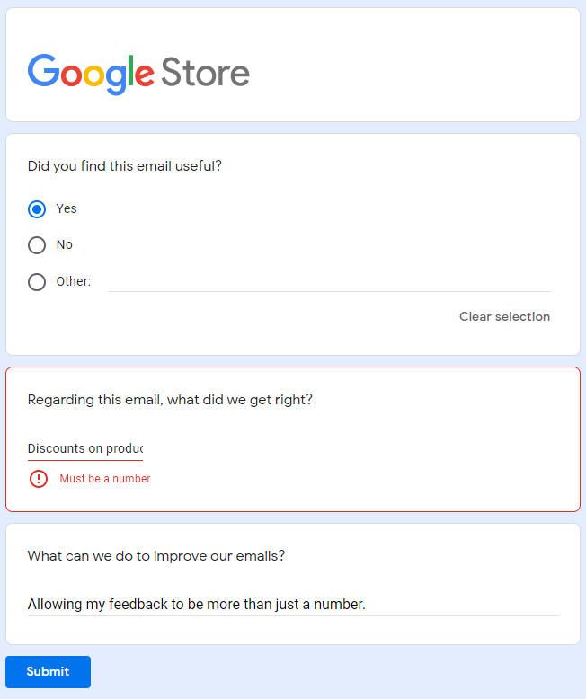We value customer feedback, as long as it's a number.