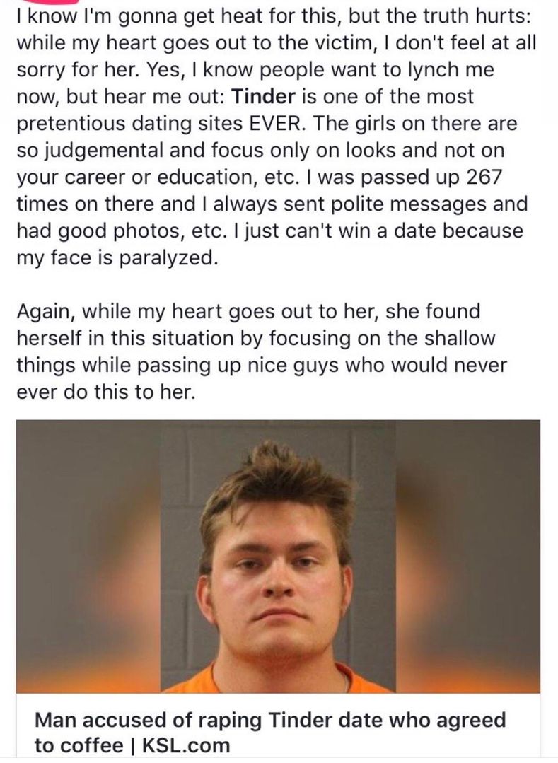 Well, isn’t this lovely? Women, if you don’t stop rejecting NiceGuys then you apparently deserve to be raped.