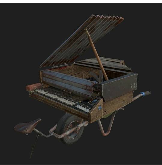 Wheelbarrow piano posted on the rust instagram