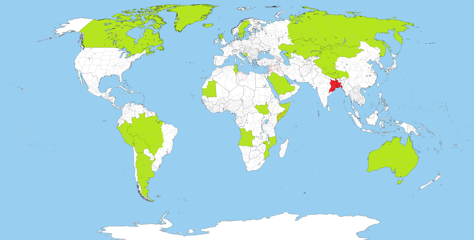 World Map after I sneezed on it (red part is a cheeto stain)