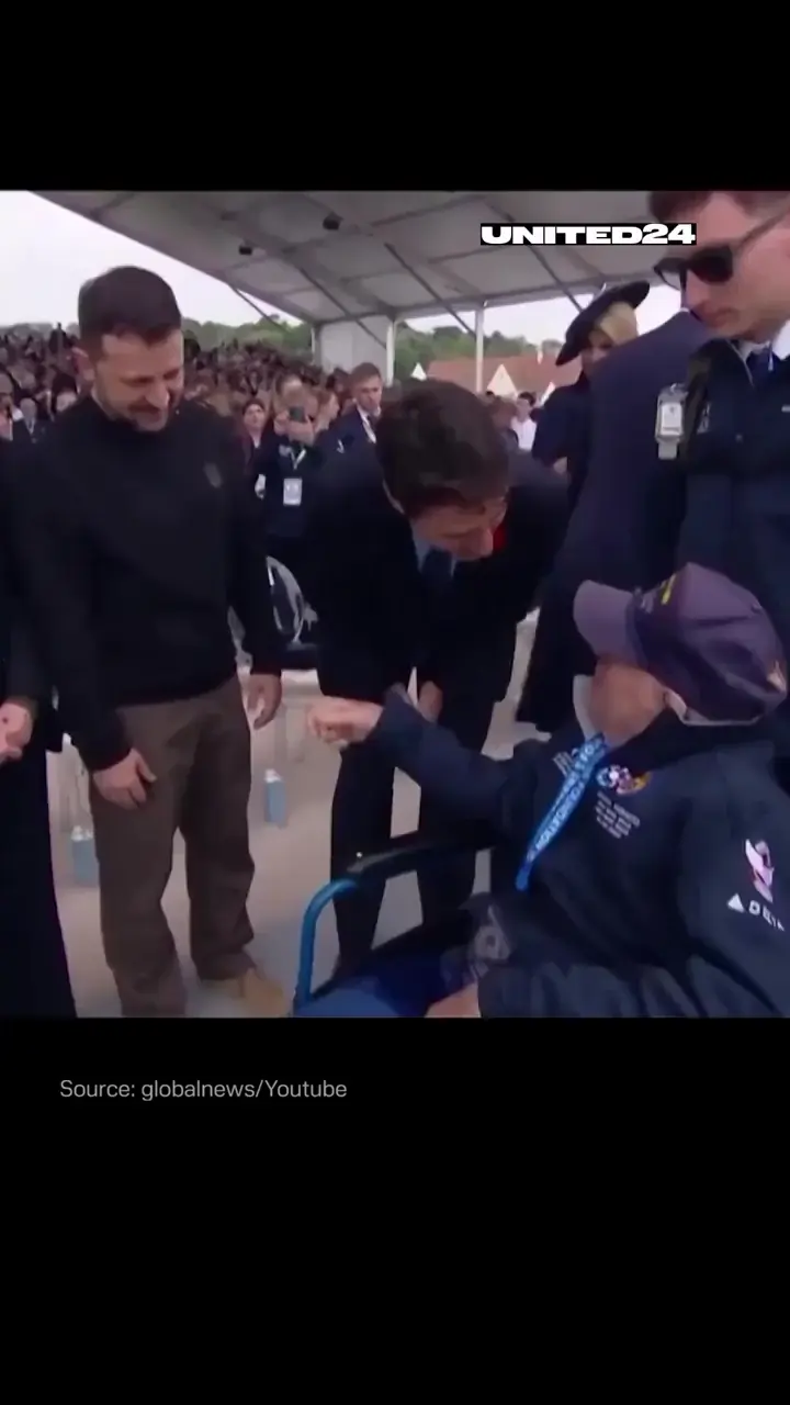 WW2 vet tried to kiss President Zelensky's hand at D-Day ceremony in Normandy, France but he stopped him and thanked him instead. 