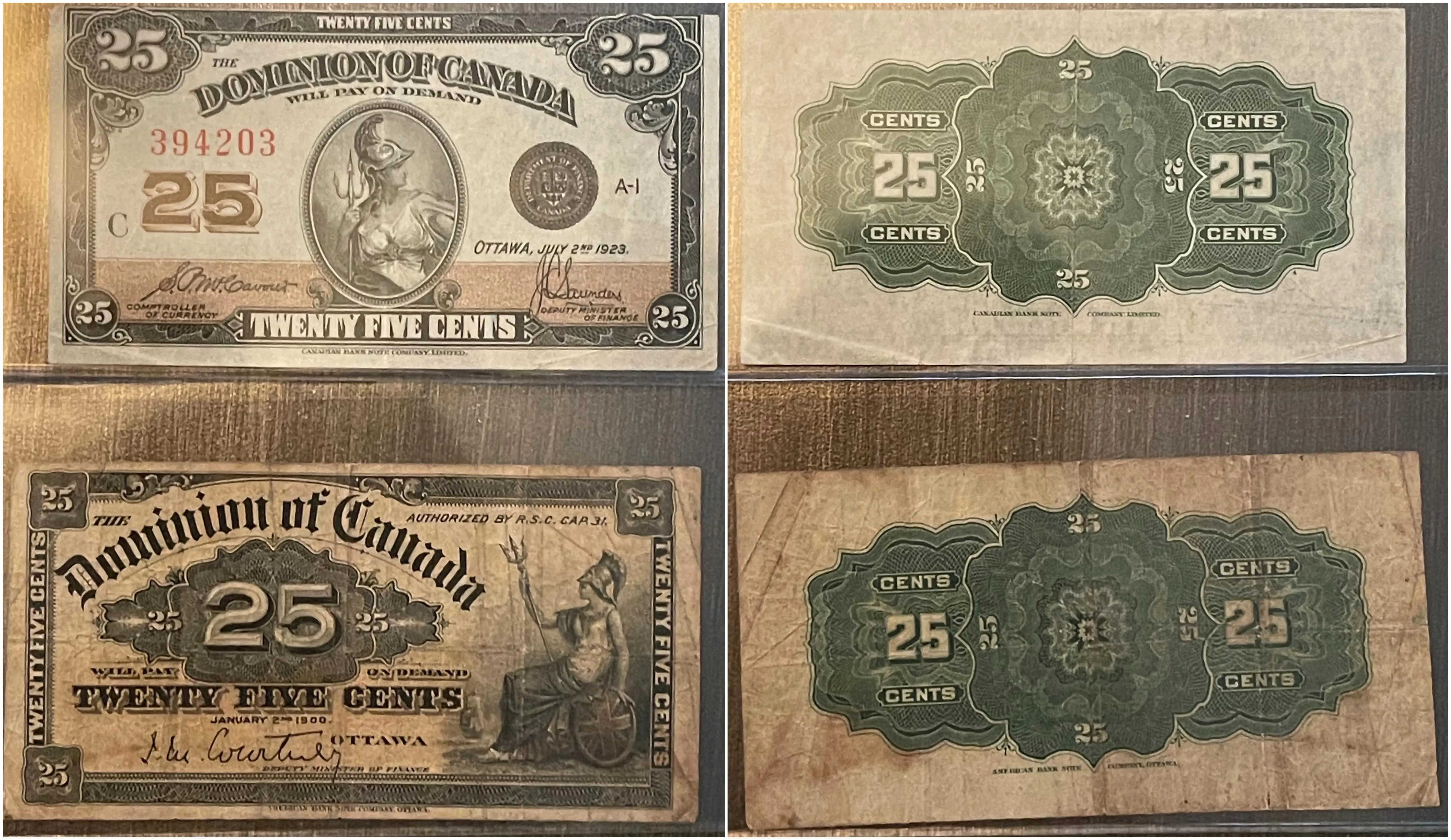 1900 Bank Note A 1900 and 1923 $0.25 fractional bank note from the Dominion of Canada ...