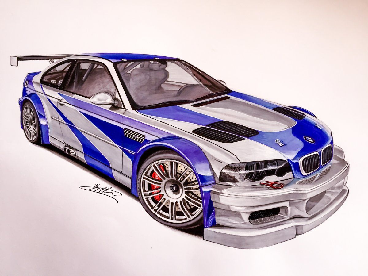 A beautiful drawing of the iconic BMW M3 GTR from Most Wanted | Scrolller