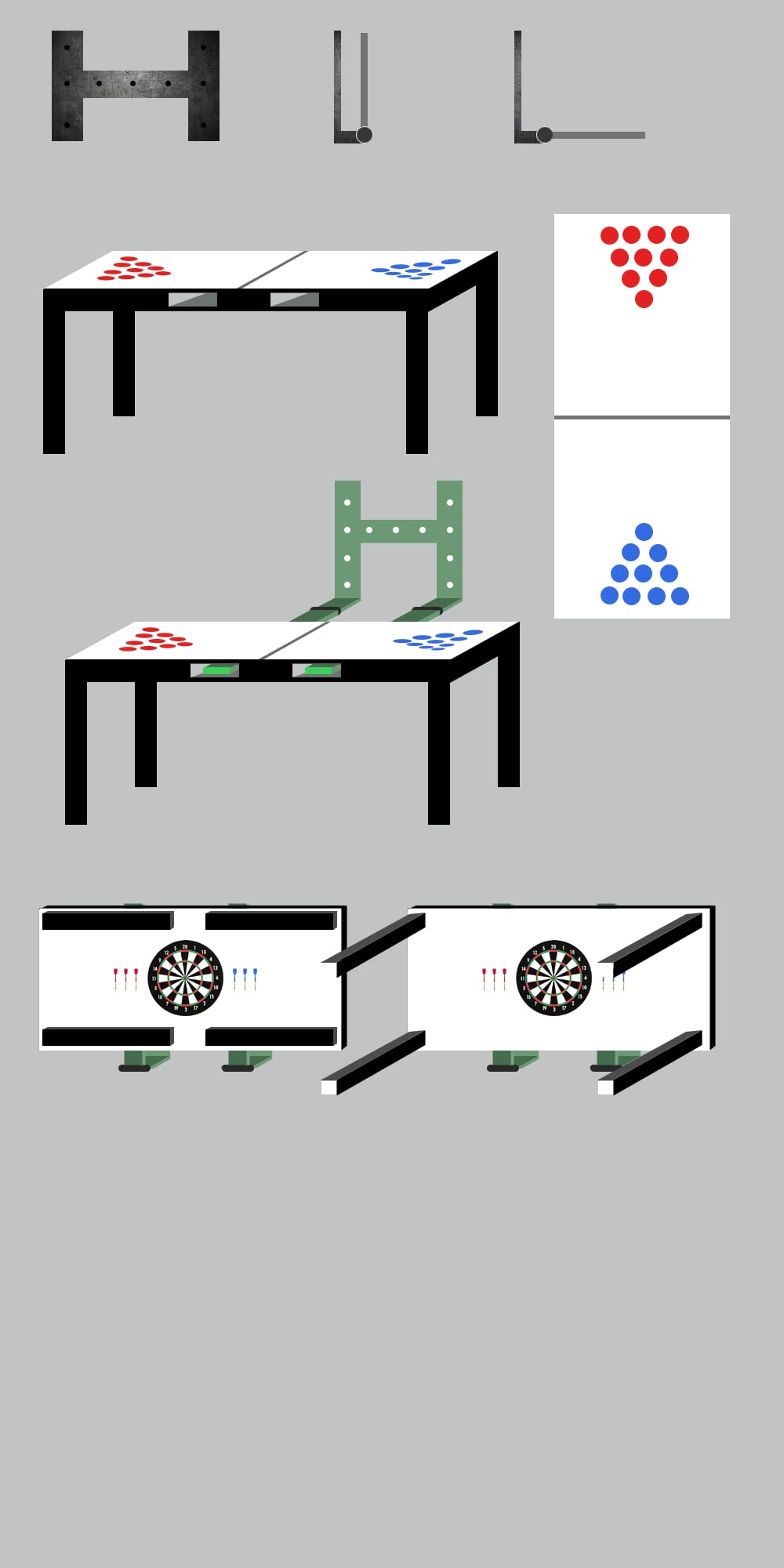 A fold away beer pong / dart board table. Scrolller