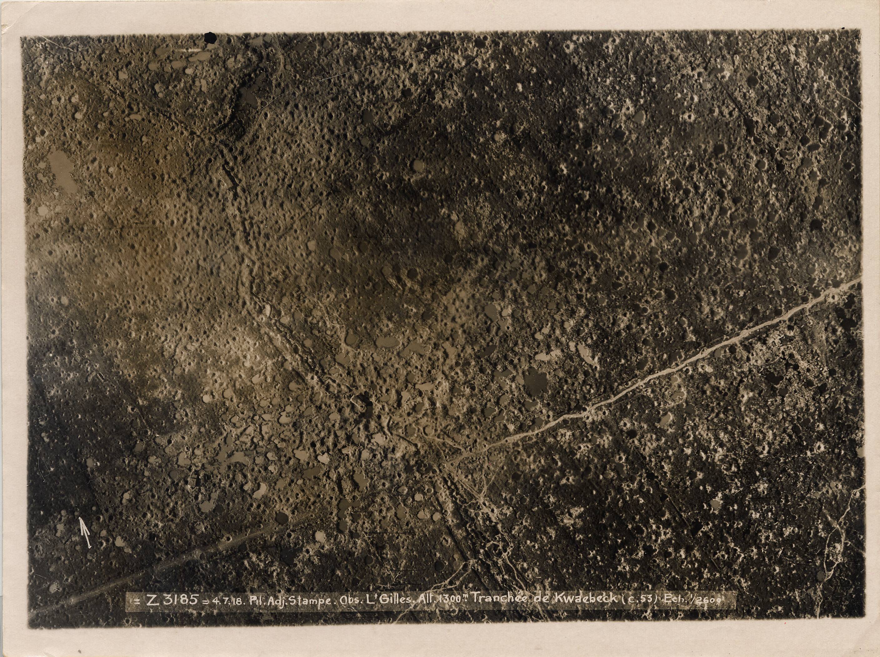 Aerial view of trenches and shell holes taken by a French ...