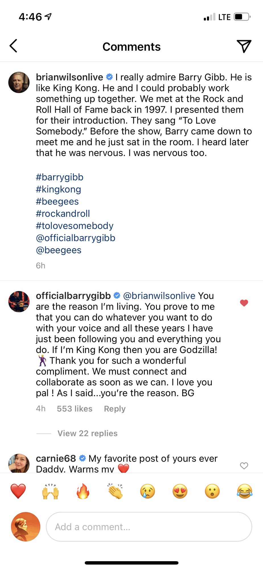 Barry Gibb responds to Brian Wilson’s heartwarming post. | Scrolller