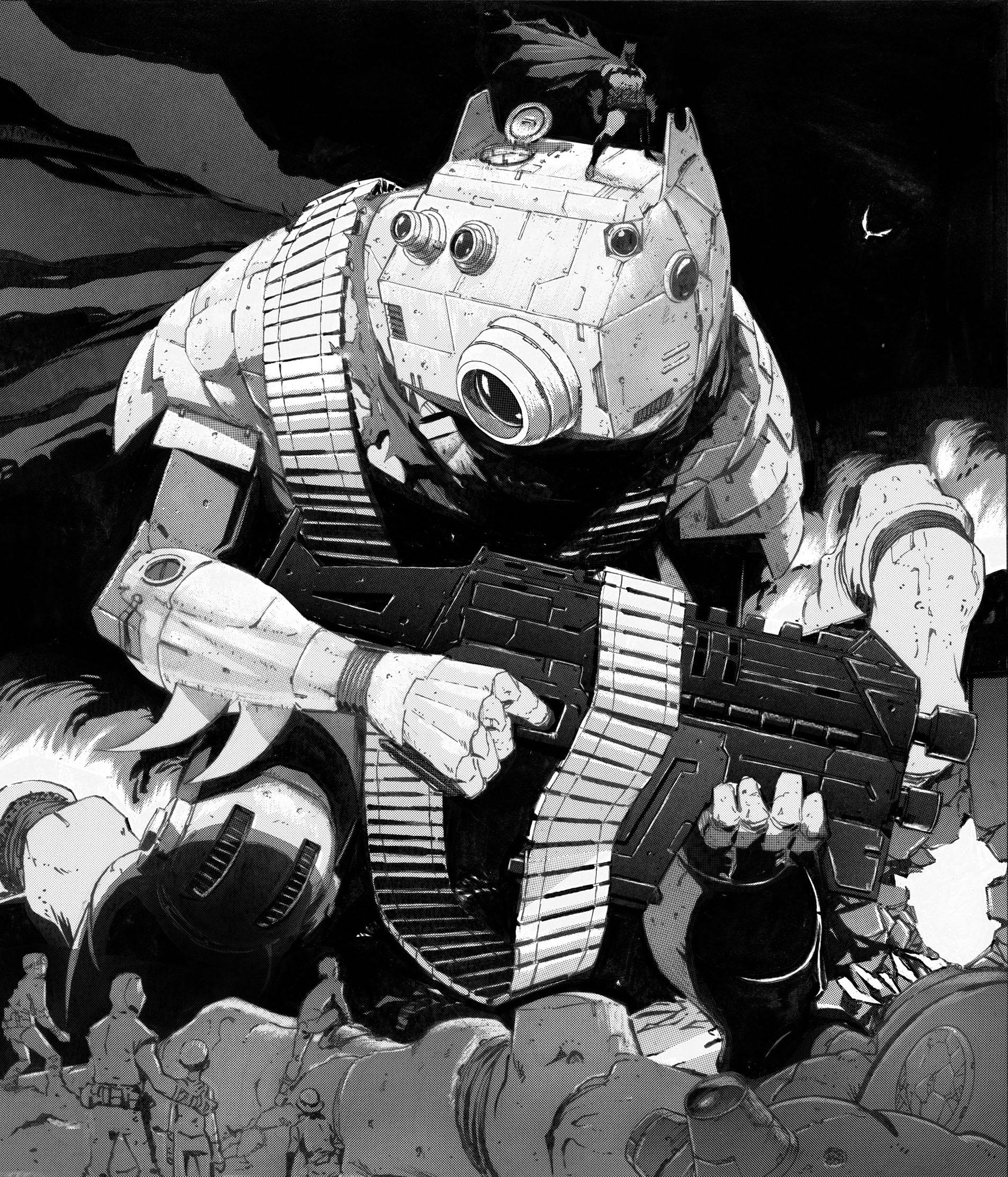 Batman surfing a batmech (from Batman Black & White #3) -art by Nick ...