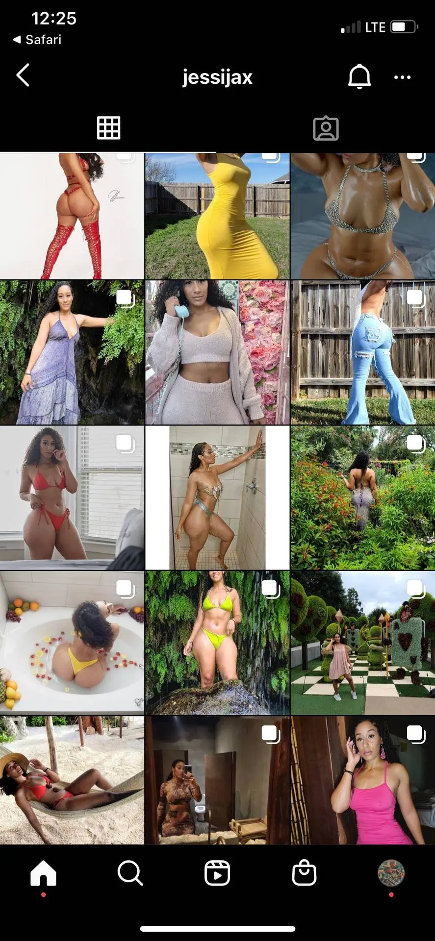 Cleo in various outfits including a pink dress, blue dress, and swimwear on her Instagram profile