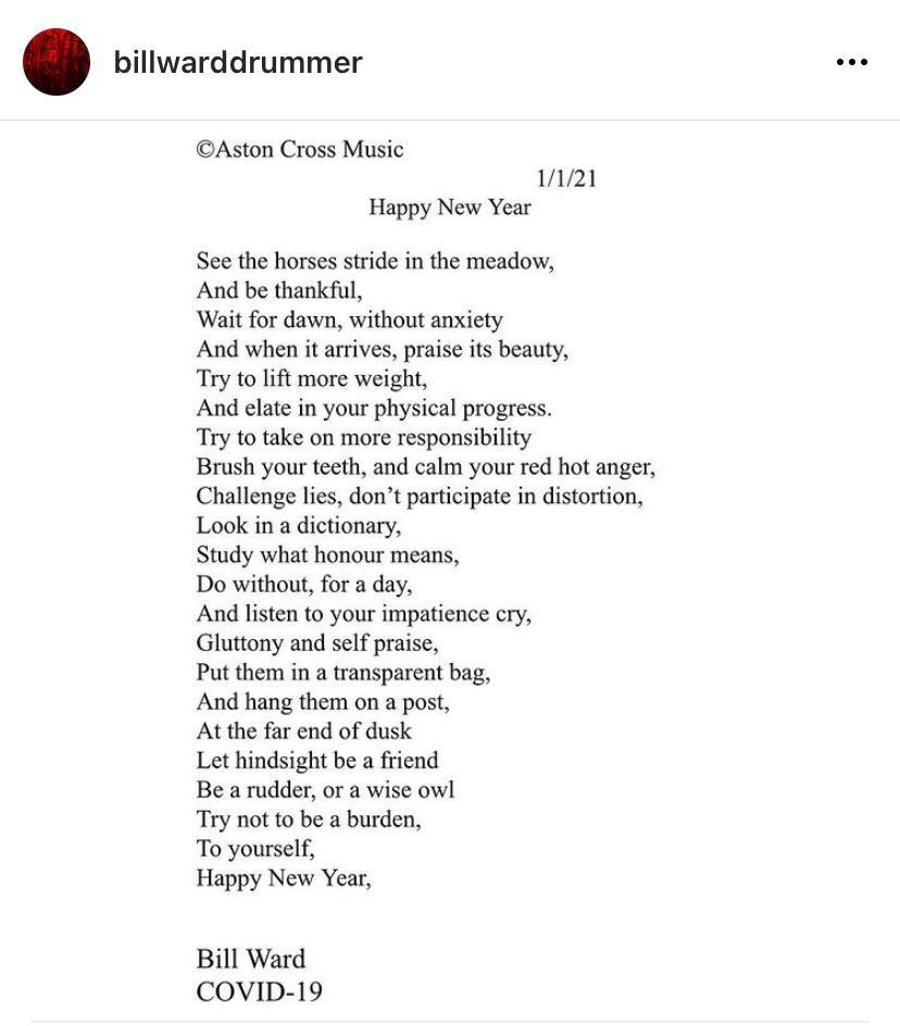 Bill Ward posted this poem today on Instagram. 🤘 | Scrolller