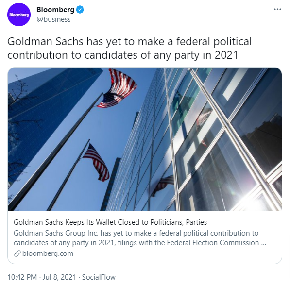 Billionaire-owned publication casually reporting how a multi-billion dollar banking institution hasn't bribed any politicians yet in our """""democracy""""". Surreal.
