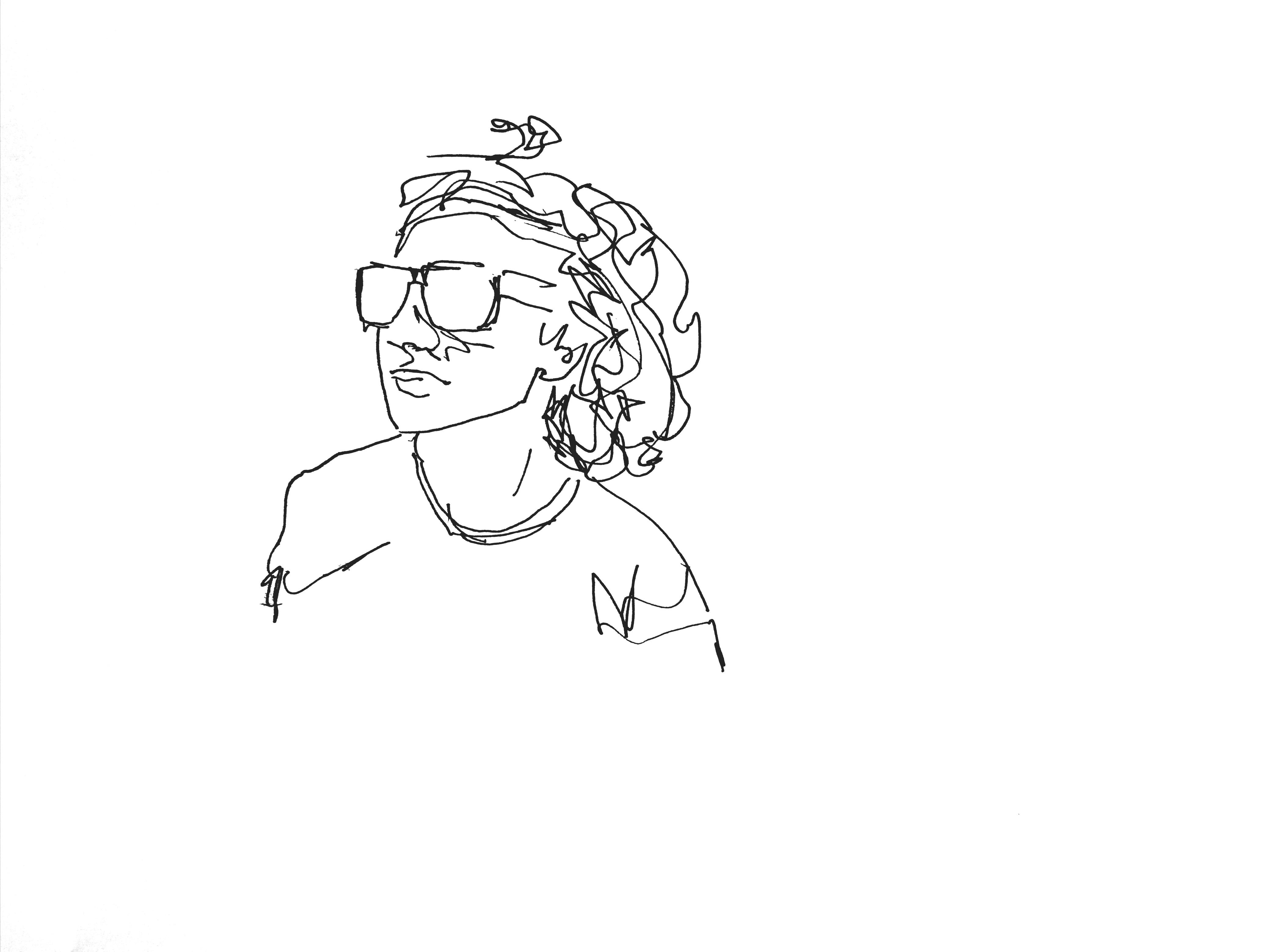 "Boy with sunglasses" ink drawing by me. Scrolller