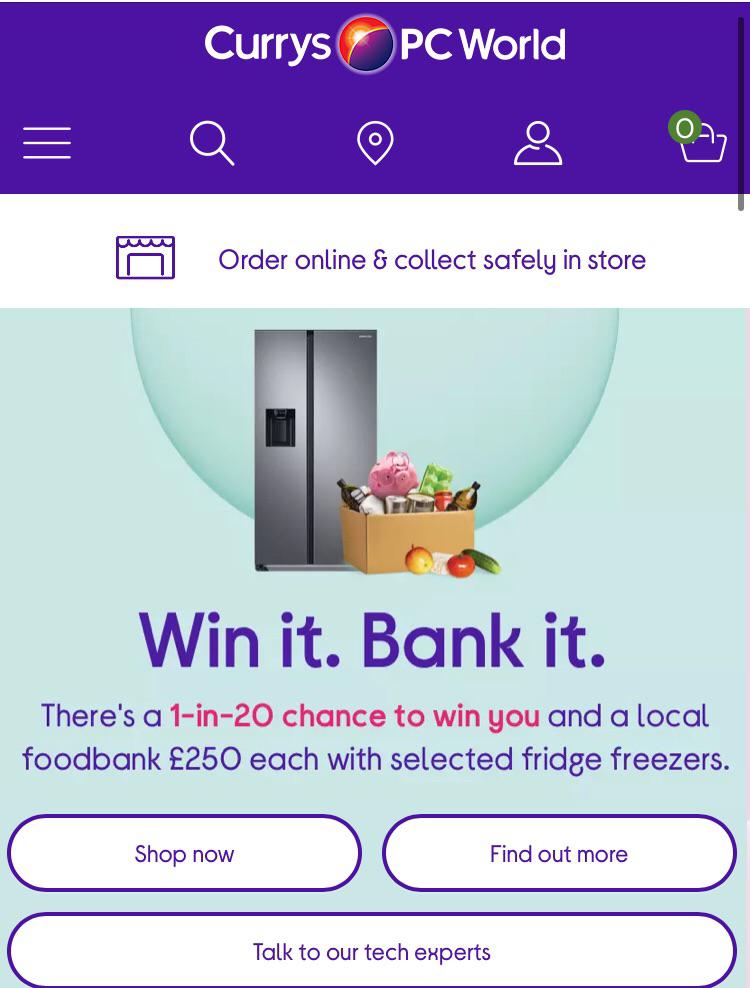 Buy a fridge freezer, win the chance to donate money to a food bank