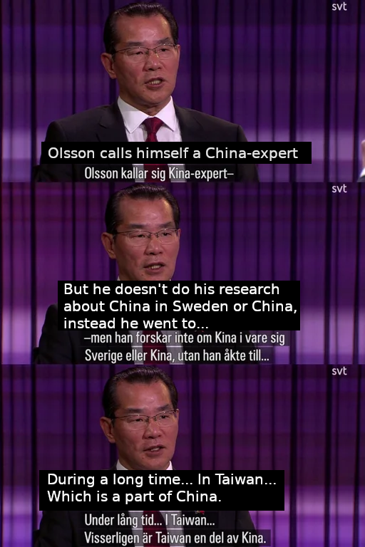Chinese ambassador in Sweden slips up about Taiwan Scrolller